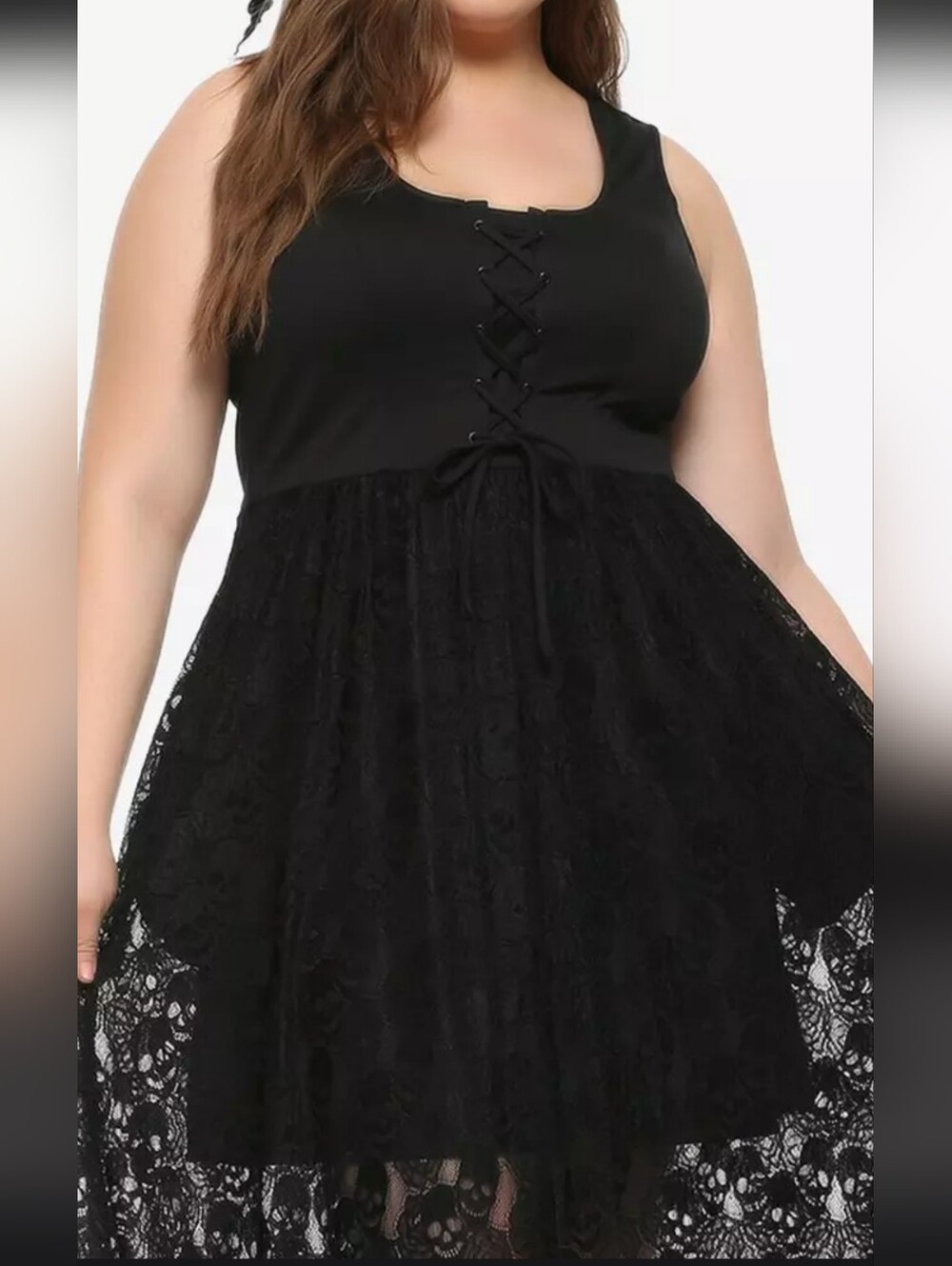 💀 5x Plus Size Black Lace Long Maxi Dress Skull Print lace Gothic - Picture 5 of 10